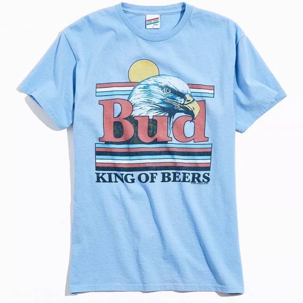 Junk Food Clothing x Budweiser Unisex Eagle King Beer Tee in Color Sky Blue